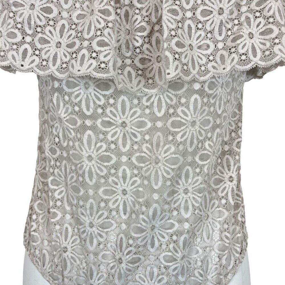 Victorias Secret Light Gray Lace Off The Shoulder Sheer Bodysuit Top Floral M - Picture 6 of 16